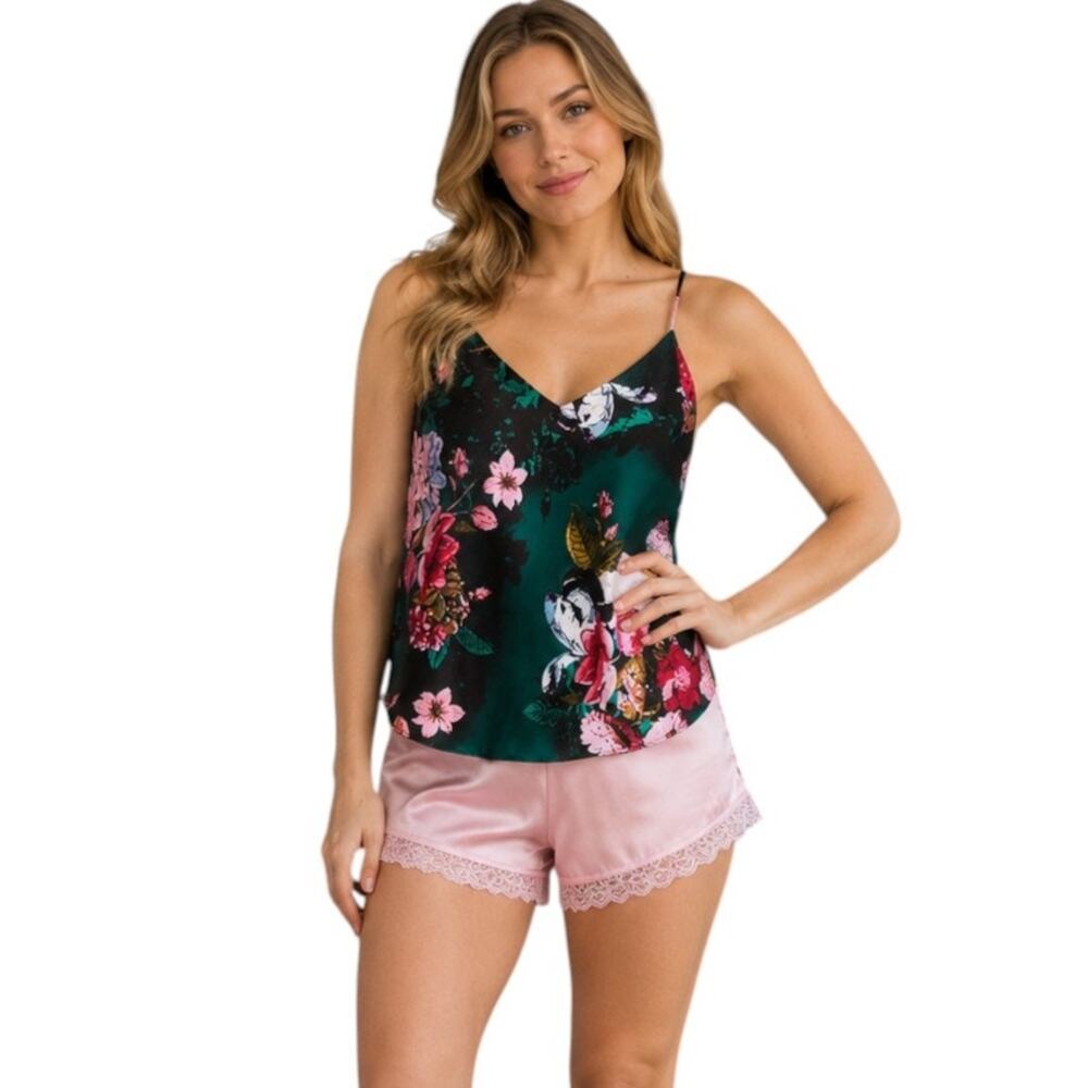 Victoria's Secret Green Floral Silk VNeck Camisole Top, Small